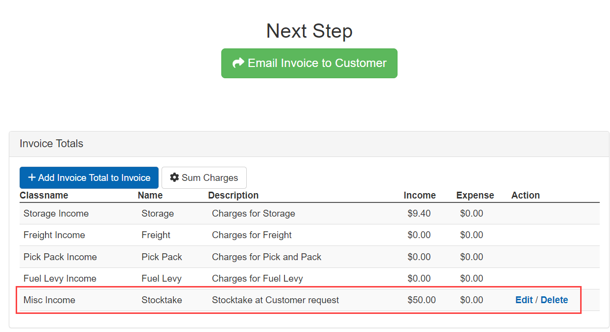 Adding manual charges to an Invoice