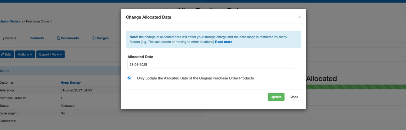 Changing the Allocated Date of a Purchase Order