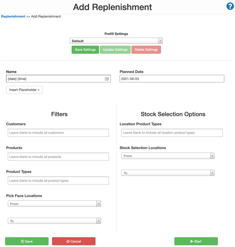 How to create a Replenishment