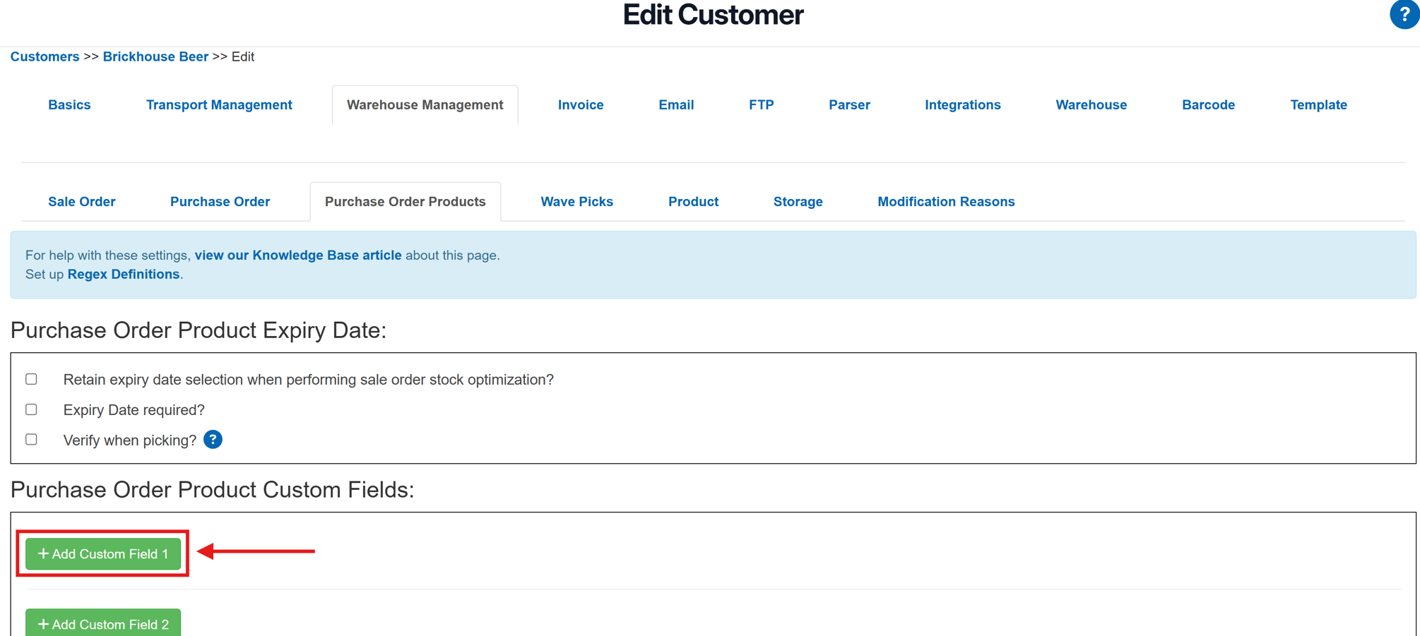 Setting up Custom Fields for Purchase Order Products