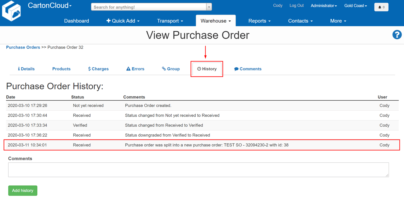 Split Purchase Example Splitting a Purchase Order